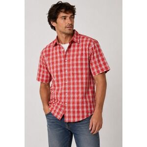 Wrangler Hero Mens XL Red White Plaid‎ Short Sleeve Cotton Button Down Shirt |D1